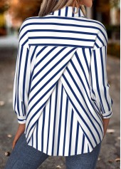 chemise à manches longues rayée bleu marine à couverture ventrale Rotita