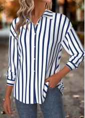 Navy tops,Striped tops,Geometric tops,ROTITA Tummy Coverage Striped Navy Long Sleeve Shirt