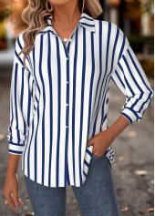 Navy tops,Striped tops,Geometric tops,ROTITA Tummy Coverage Striped Navy Long Sleeve Shirt