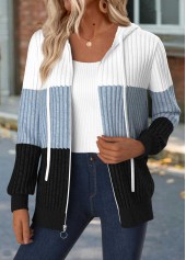 Rotita – Staubblaues langärmliges T-Shirt mit Kapuze und Bauchbedeckung