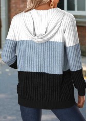 Dusty Blue tops,Contrast Color tops,ROTITA Tummy Coverage Dusty Blue Hooded Long Sleeve T Shirt