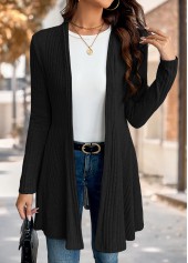 Black plus size,Plain Color plus size,ROTITA Plus Size Black Long Sleeve Knit Cardigan