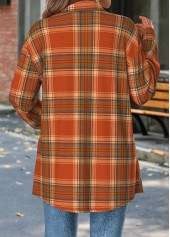 Orange tops,Plaid tops,Geometric tops,ROTITA Tummy Coverage Plaid Orange Long Sleeve Shirt