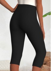 Black bottoms,Plain Color bottoms,ROTITA Black High Waisted Elastic Waist Capri Leggings