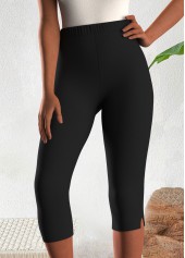Black bottoms,Plain Color bottoms,ROTITA Black High Waisted Elastic Waist Capri Leggings