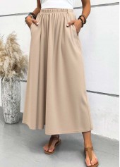ROTITA Pocket Light Camel Maxi Elastic Waist A Line Skirt