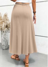 Light Camel bottoms,Plain Color bottoms,ROTITA Pocket Light Camel Maxi Elastic Waist A Line Skirt