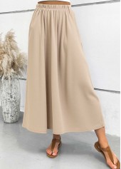 Light Camel bottoms,Plain Color bottoms,ROTITA Pocket Light Camel Maxi Elastic Waist A Line Skirt