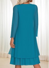 Turquoise dresses,Plain Color dresses,Everyday dresses,Casual dresses,ROTITA Tummy Coverage Turquoise Round Neck Dress and Cardigan