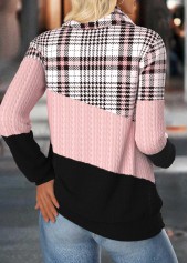Light Pink tops,Plaid tops,Geometric tops,ROTITA Tummy Coverage Plaid Light Pink Cowl Neck Sweatshirt