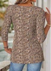 Dark Coffee tops,Plain Color tops,ROTITA Tummy Coverage Dark Coffee Heart Collar T Shirt