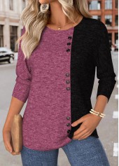 Dark Reddish Purple tops,Plain Color tops,ROTITA Tummy Coverage Dark Reddish Purple Round Neck T Shirt