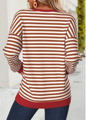 Red tops,Striped tops,Geometric tops,ROTITA Tummy Coverage Striped Red Round Neck Long Sleeve Sweatshirt