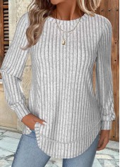 Rotita – Hellgrau meliertes Sweatshirt mit Rundhalsausschnitt und Bauchbedeckung