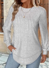 Light Grey Marl tops,Plain Color tops,ROTITA Tummy Coverage Light Grey Marl Round Neck Sweatshirt