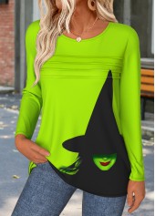 T-shirt col rond vert fluo à motif Rotita pour Halloween