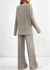 Light Coffee loungewear,Plain Color loungewear,Light Coffee Round Neck Lounge Top and Pants