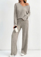 Light Coffee loungewear,Plain Color loungewear,Light Coffee Round Neck Lounge Top and Pants