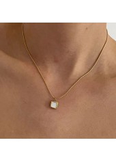 Golden jewelry,Geometric jewelry,Square Geometric Design Golden Pendant Necklace