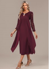 Wine Red dresses,Plain Color dresses,Party dresses,Elegant dresses,ROTITA Wine Red A Line Round Neck 3/4 Sleeve Dress