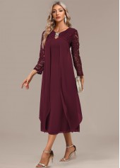 Wine Red dresses,Plain Color dresses,Party dresses,Elegant dresses,ROTITA Wine Red A Line Round Neck 3/4 Sleeve Dress