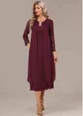 Wine Red dresses,Plain Color dresses,Party dresses,Elegant dresses,ROTITA Wine Red A Line Round Neck 3/4 Sleeve Dress