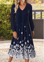 robe à col en V multicolore à imprimé floral et à couverture du ventre Rotita