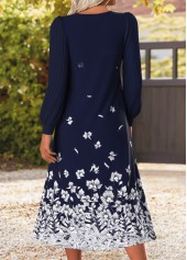 Navy dresses,Floral dresses,Plants dresses,Everyday dresses,Casual dresses,ROTITA Tummy Coverage Floral Print Multi Color V Neck Dress