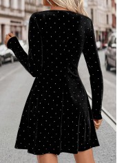 Black dresses,Plain Color dresses,Everyday dresses,Casual dresses,ROTITA Tummy Coverage Black Short Boat Neck Long Sleeve Dress