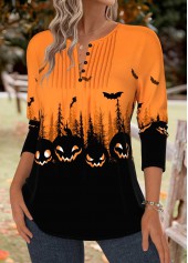 Orange tops,Halloween tops,ROTITA Halloween Tummy Coverage Orange Split Neck T Shirt