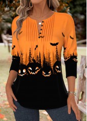 ROTITA Halloween Tummy Coverage Orange Split Neck T Shirt