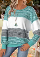 Mint Green tops,Striped tops,Geometric tops,ROTITA Tummy Coverage Striped Mint Green Round Neck T Shirt