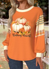 Neon Orange tops,Halloween tops,ROTITA Halloween Tummy Coverage Pumpkin Print Neon Orange Sweatshirt