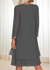 Dark Grey dresses,Plain Color dresses,Everyday dresses,Elegant dresses,ROTITA Tummy Coverage Dark Grey Round Neck Dress and Cardigan