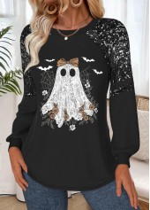 Black tops,Halloween tops,ROTITA Halloween Tummy Coverage Black Round Neck Long Sleeve Sweatshirt