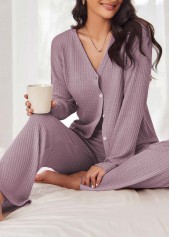 Ensemble pantalon et haut de détente violet à col en V et manches longues