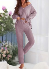 Purple loungewear,Plain Color loungewear,Purple V Neck Long Sleeve Lounge Top and Pants