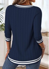 Navy tops,Plain Color tops,ROTITA Tummy Coverage Navy V Neck Long Sleeve T Shirt