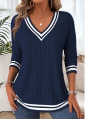 ROTITA Tummy Coverage Navy V Neck Long Sleeve T Shirt