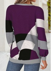 Purple tops,Geometric tops,ROTITA Tummy Coverage Geometric Print Purple Round Neck Sweatshirt
