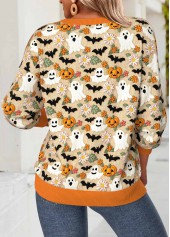 Orange tops,Halloween tops,ROTITA Halloween Tummy Coverage Orange V Neck Long Sleeve Sweatshirt
