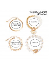 Golden jewelry,Other jewelry,Golden Pearl Alloy Chain Bracelet Set