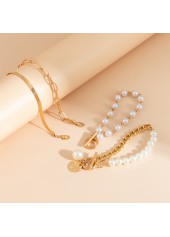 Golden jewelry,Other jewelry,Golden Pearl Alloy Chain Bracelet Set