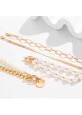 Golden jewelry,Other jewelry,Golden Pearl Alloy Chain Bracelet Set