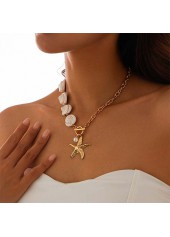 Golden Metal Starfish Design Shell Necklace