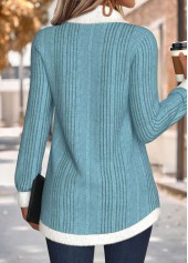 Cyan tops,Plain Color tops,ROTITA Tummy Coverage Cyan Cowl Neck Long Sleeve Sweatshirt