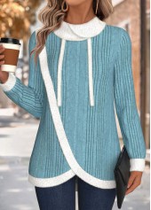 Cyan tops,Plain Color tops,ROTITA Tummy Coverage Cyan Cowl Neck Long Sleeve Sweatshirt