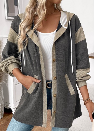 Dark Grey Marl tops,Contrast Color tops,ROTITA Tummy Coverage Dark Grey Marl Long Sleeve Hoodie