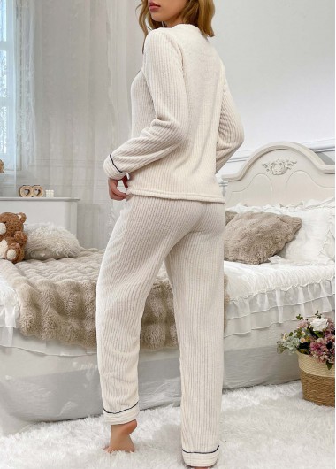 White loungewear,Letter loungewear,Letter Print White Round Neck Lounge Top and Pants