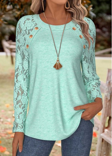 Mint Green tops,Plain Color tops,ROTITA Tummy Coverage Mint Green Round Neck T Shirt